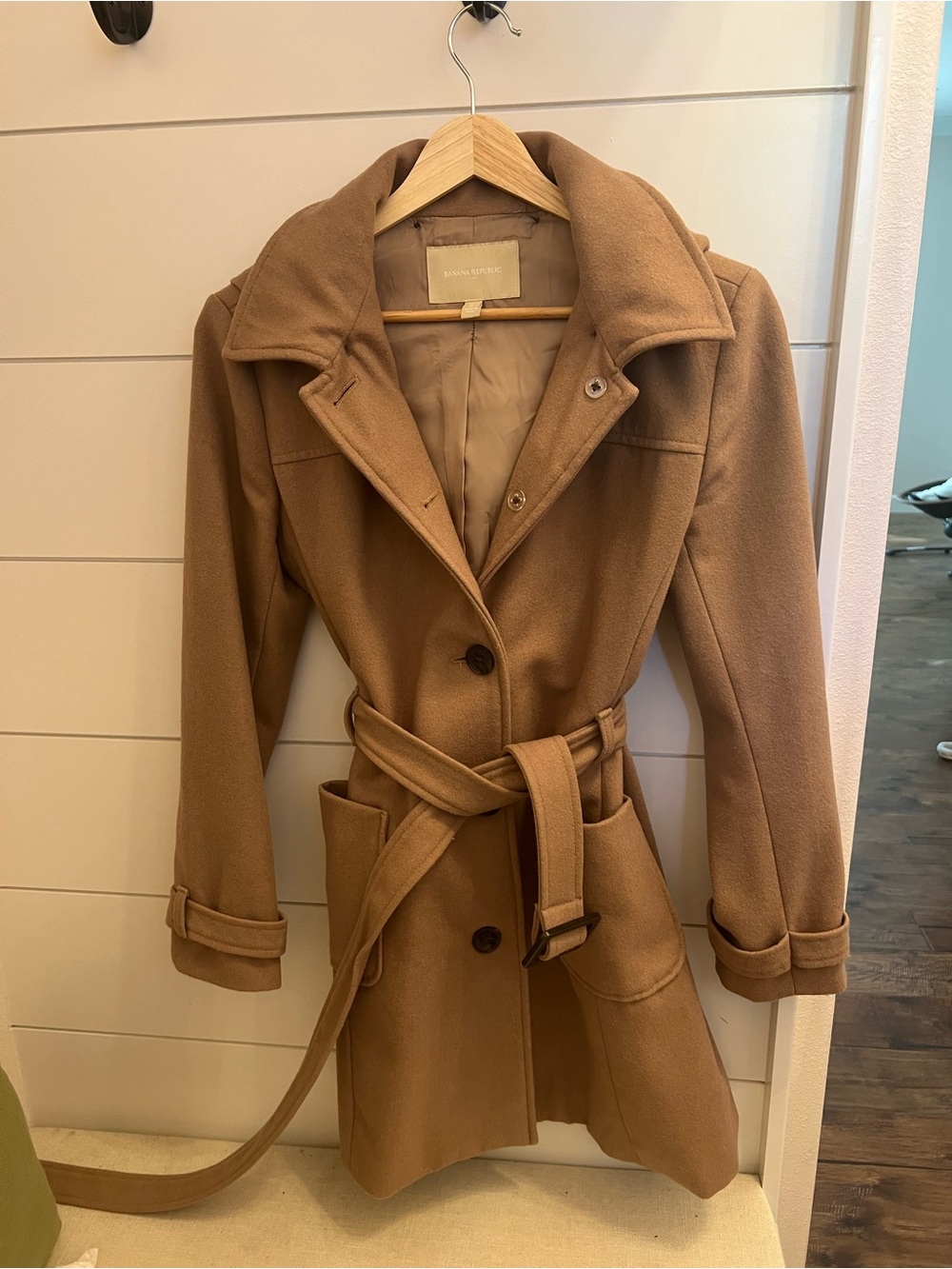 Banana Republic Tan Belted Wool-Blend Trench Coat